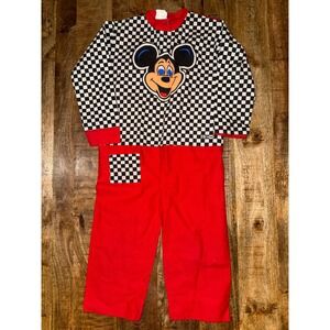 Vintage 1971 Ben Cooper Walt Disney Mickey Mouse Jumpsuit Red Checkered Kids M